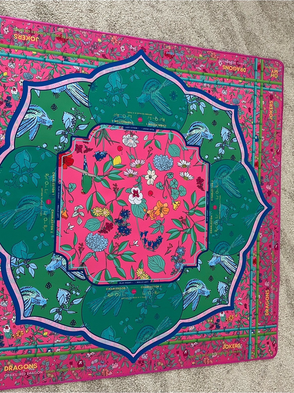 Enchanted Mat Decorative Game Mat - Pink & Green - mahjong mat Oh My Mahjong bag - Picture 2 of 4